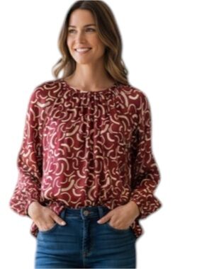 M&S Collection Red Abstract Print Blouse Women’s Size 18 Long Sleeve